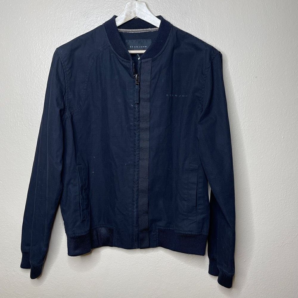 Sean John Jacket Mens XL Black Full Zip Collarless Pockets Casual